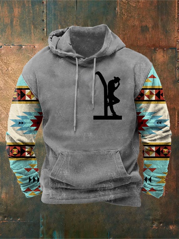 Men's Vintage Western Print Hoodie