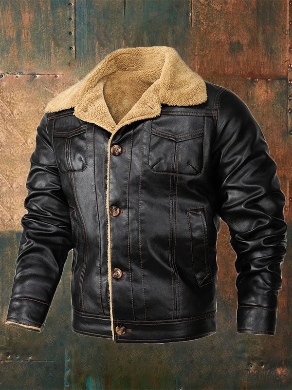 Men's Fleece Leather Workwear Jacket