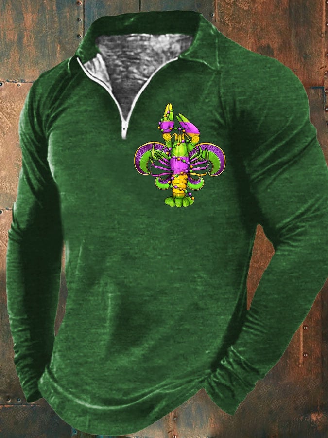 Men's Mardi Gras Zipper Neck Long Sleeve Top