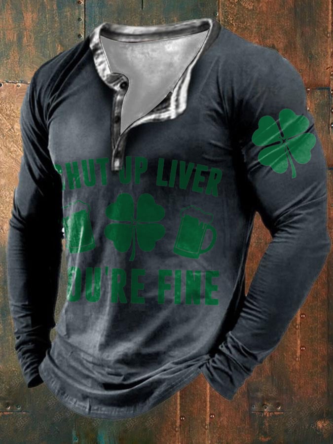 Men'S Funny St Patrick's Day Print Button Casual T-Shirt