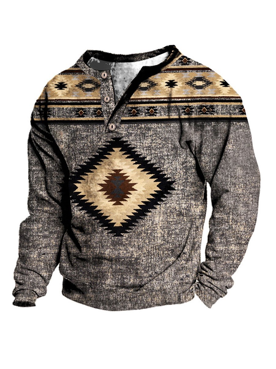 Men's Distressed Western Print Sweatshirt