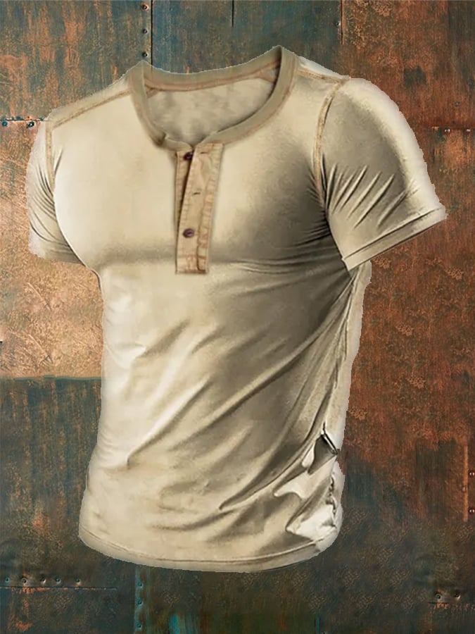 Men's Solid Color Button Collar Casual T-Shirt