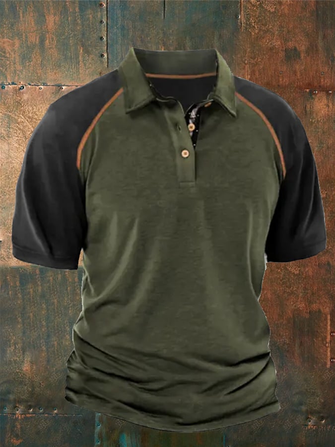 Men's Raglan Sleeve Lapel Casual Polo Shirt