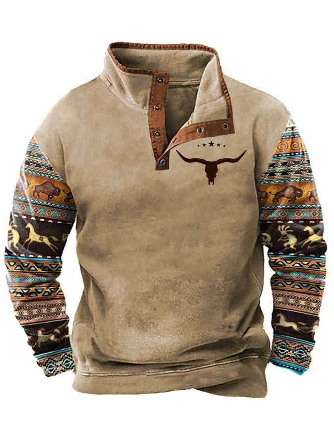 Men's Retro Western Ethnic Print Casual Sweatshirt
