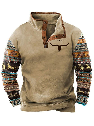Men's Retro Western Ethnic Print Casual Sweatshirt
