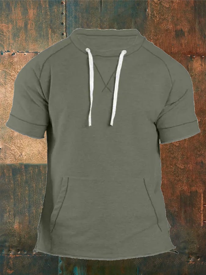 Men's Vintage Pocket Drawstring Casual T-Shirt