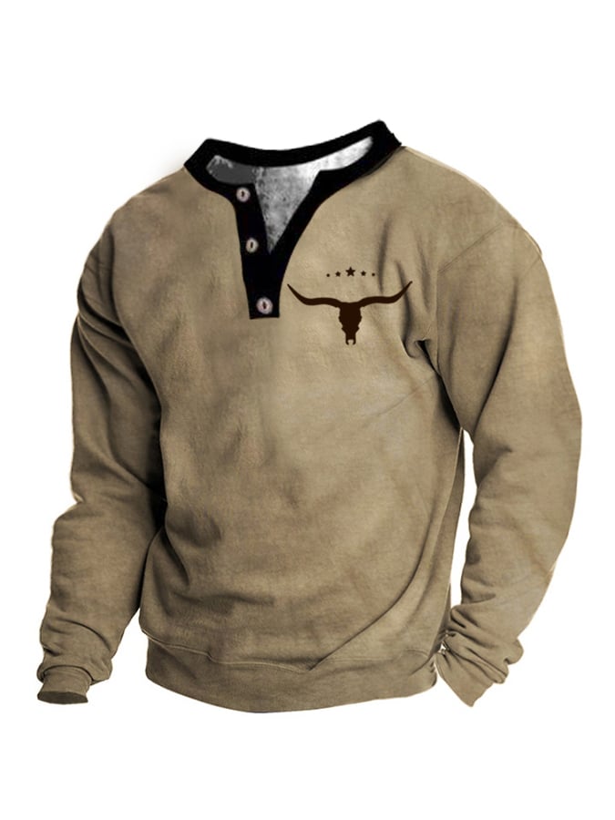 Men's Vintage Western Print Long Sleeve T-Shirt