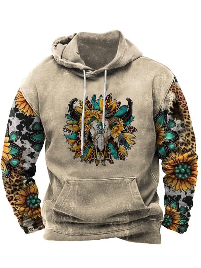 Men's Vintage Western Casual Print Long sleeve Hoodie