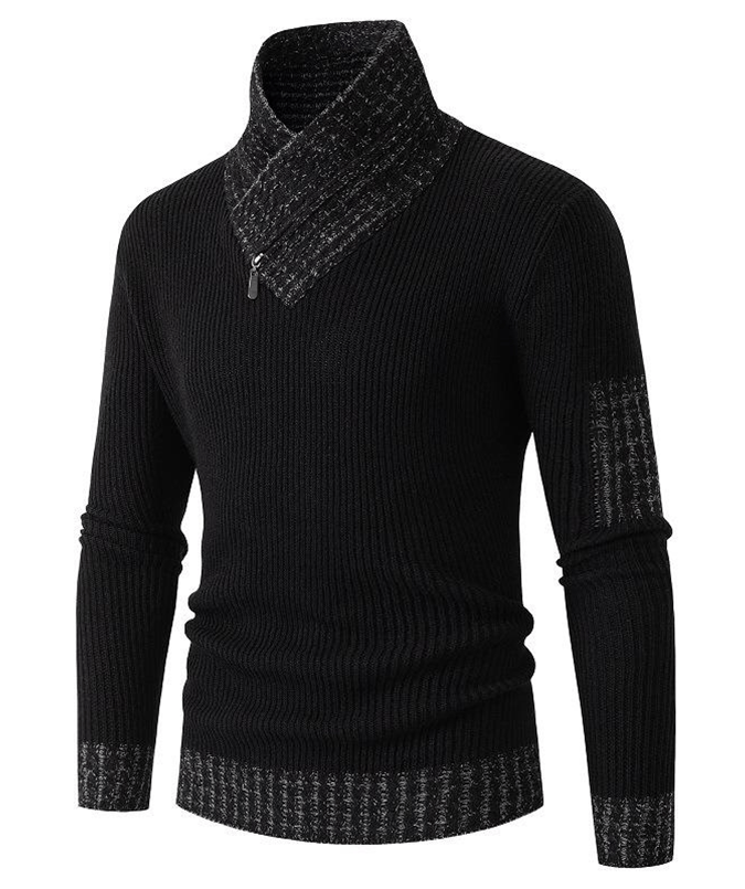 Men's Casual Slim Fit Knit Long Sleeve Scarf Collar Sweater