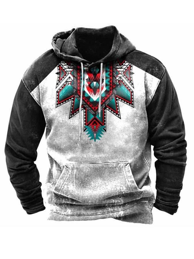 Men's Vintage Western Casual Print Long sleeve Hoodie