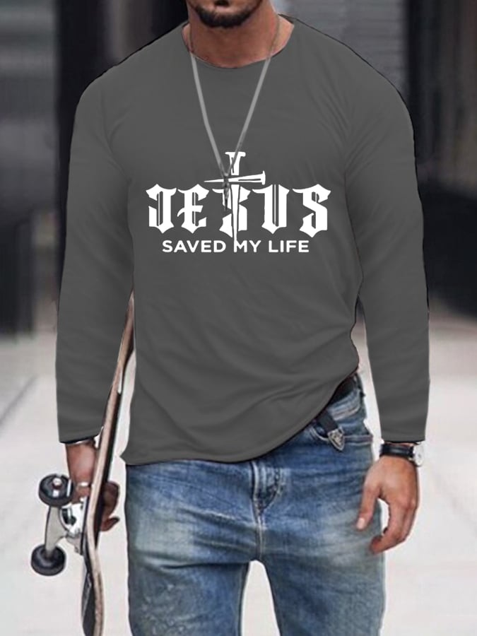 Men's Jesus Save My Life Print Casual T-Shirt