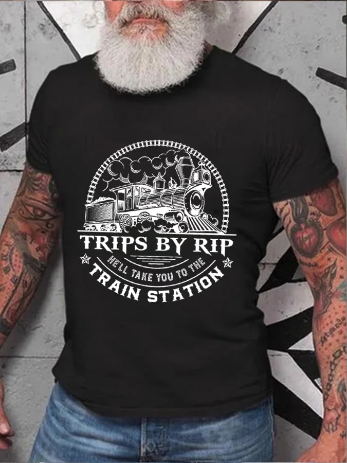 Men's Trips By Rip He'll Take You To The Train Station Print T-Shirt
