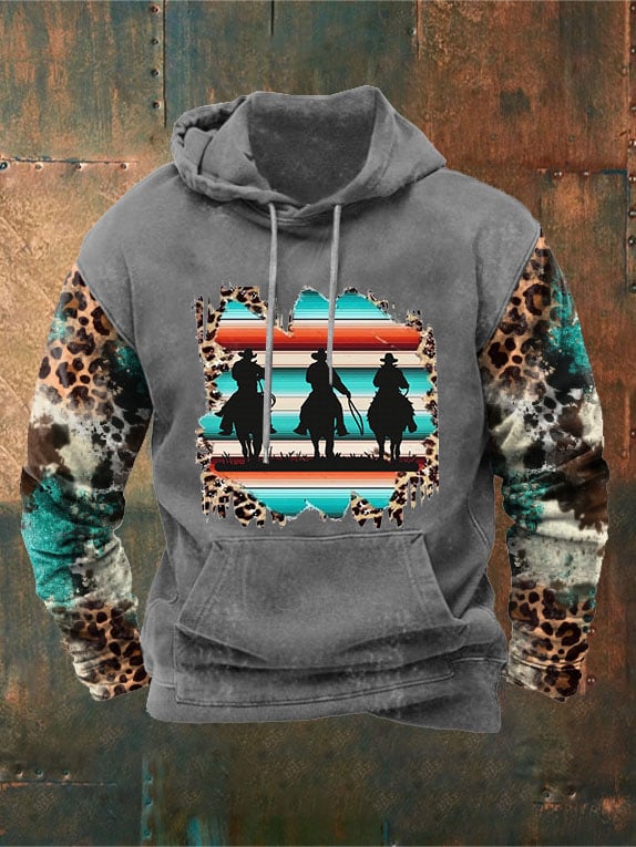 Men's Vintage Western Print Hoodie