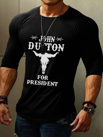 Men's John Dutton For President Round Neck Long Sleeve T-Shirt