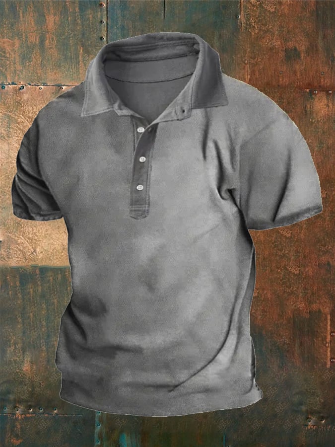 Men's Solid Color Button Lapel Casual POLO Shirt