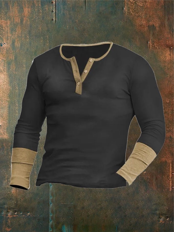 Men's Color Block Casual Long Sleeve Top