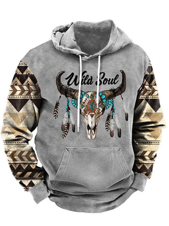Men's Vintage Western Casual Print Long sleeve Hoodie