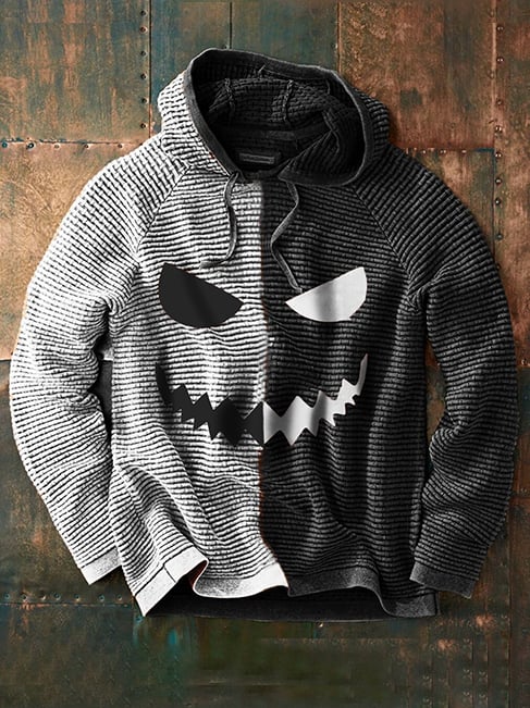 Men's Winter Halloween Contrast Hooded Drawstring Sweater