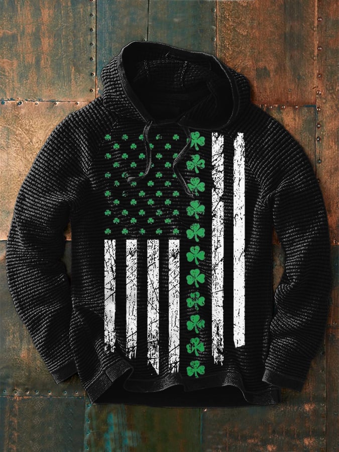 Men's Clover Print Long Sleeve Casual Hoodie