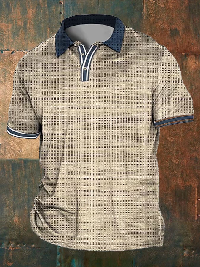 Men's Vintage Flower Button Lapel Casual POLO Shirt