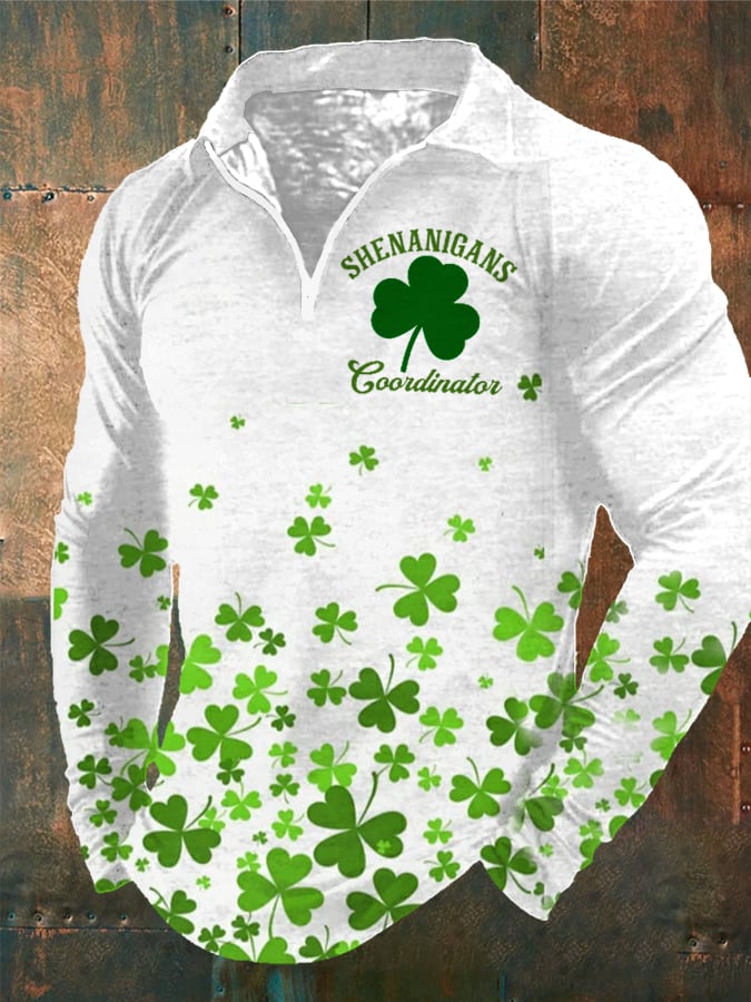 Men'S Shenanigans Coordinator St Patrick's Day Print Zipper Casual Shrit