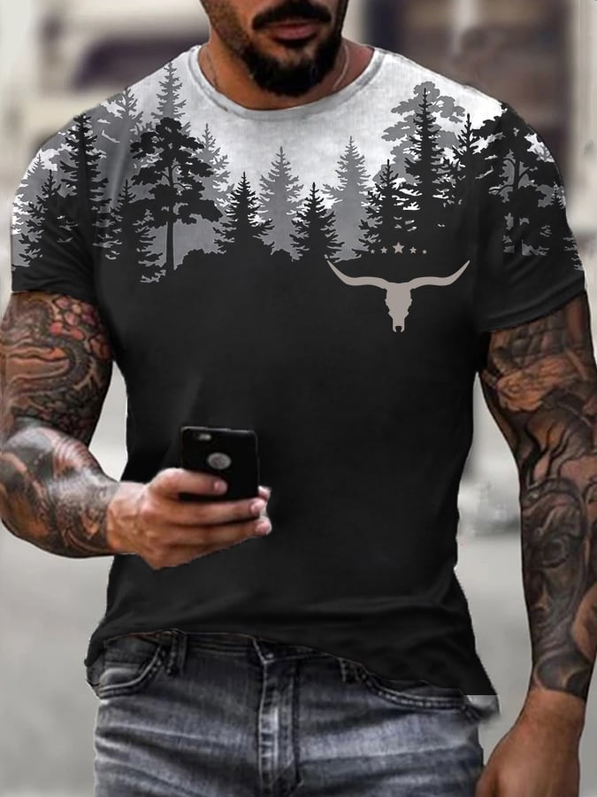 Men's Vintage Wild West Print Short Sleeve T-Shirt