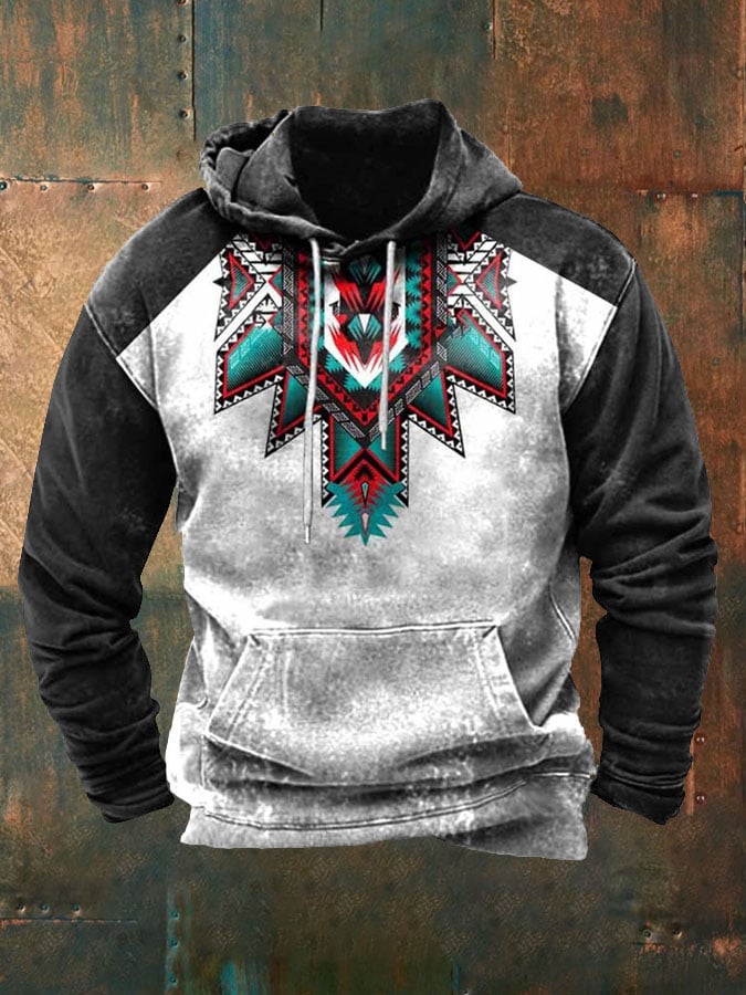 Men's Vintage Western Casual Print Long sleeve Hoodie