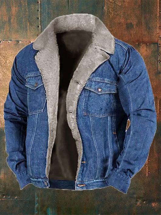 Men's Western Vintage Fur Collar Denim Jacket