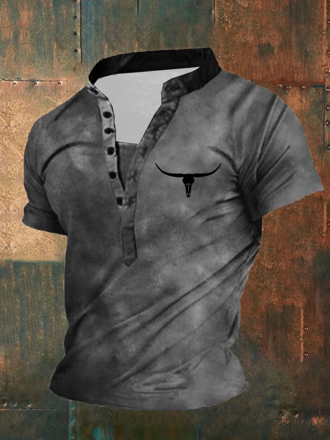Men's Retro Henley Casual Short Sleeve T-Shirt