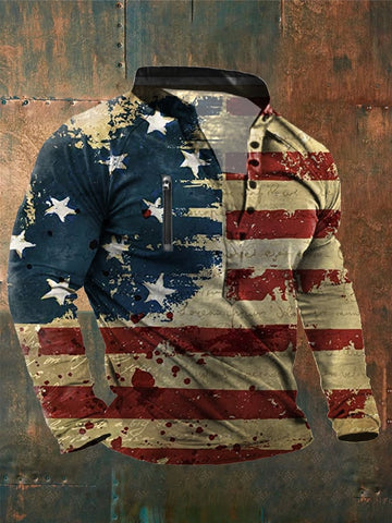 Men's Vintage Print Stand Collar Long Sleeve Casual Sweatshirt
