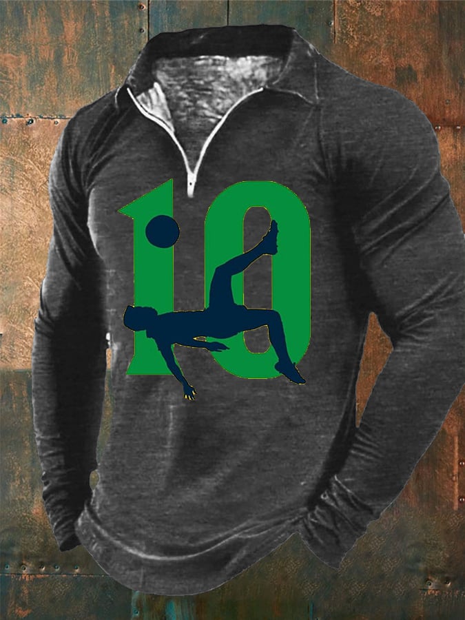Men's Football 10 Print Zipper Casual Shrit