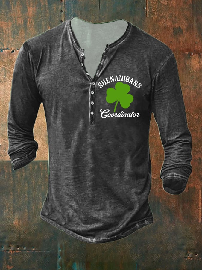 Men's Shenanigans Coordinator St Patrick's Day Print Button Casual T-Shirt