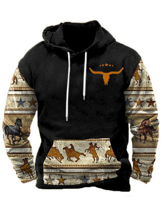 Men's Vintage Western Ethnic Print Casual Hoodie