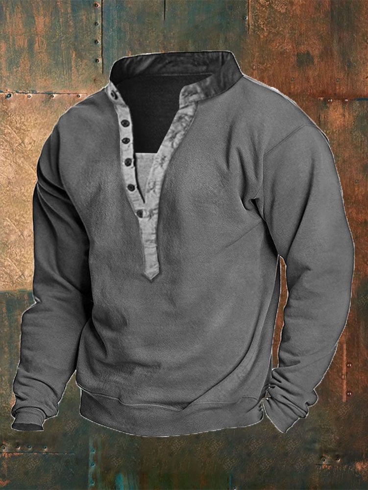 Men's Vintage Solid Color Casual Sweatshirt