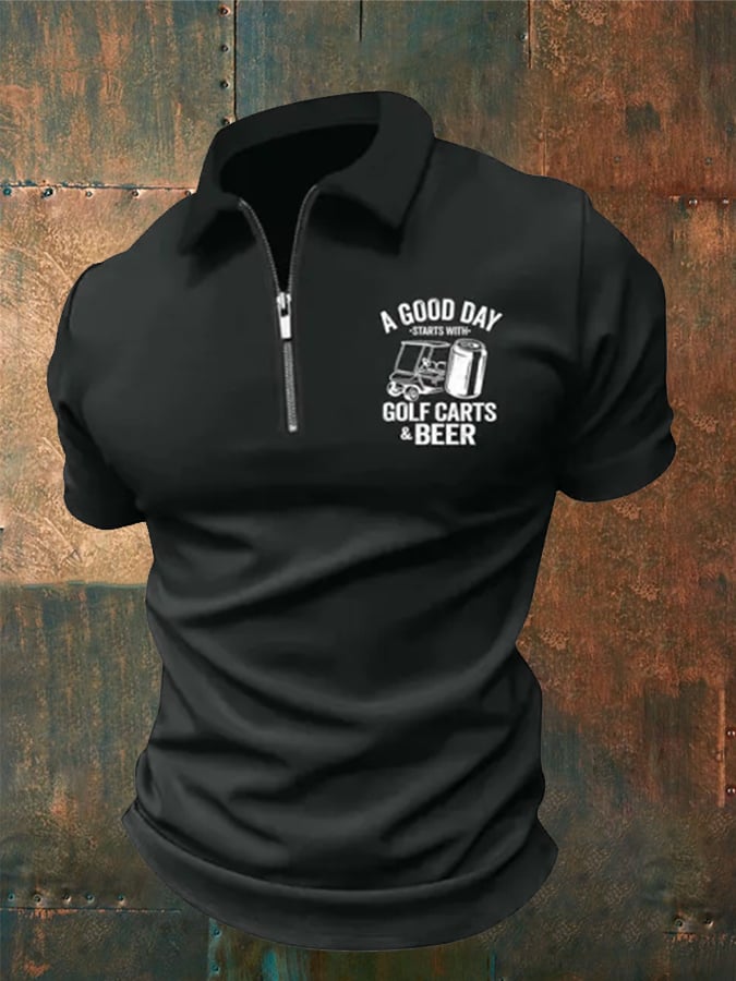 Men's A Good Day Print Lapel Casual Polo Shirt