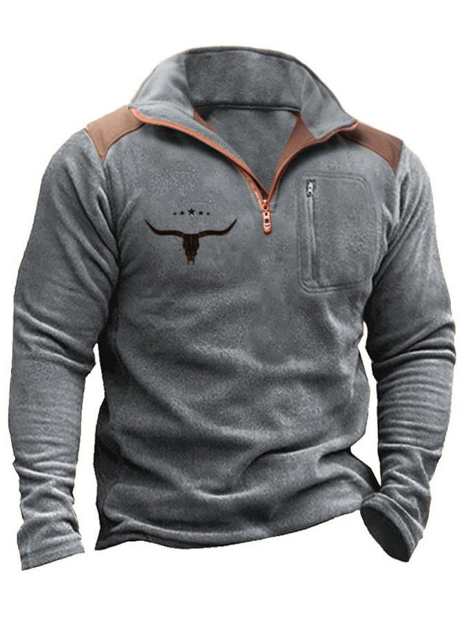 Men's Vintage Western Print Zipper Casual Sweatshirt