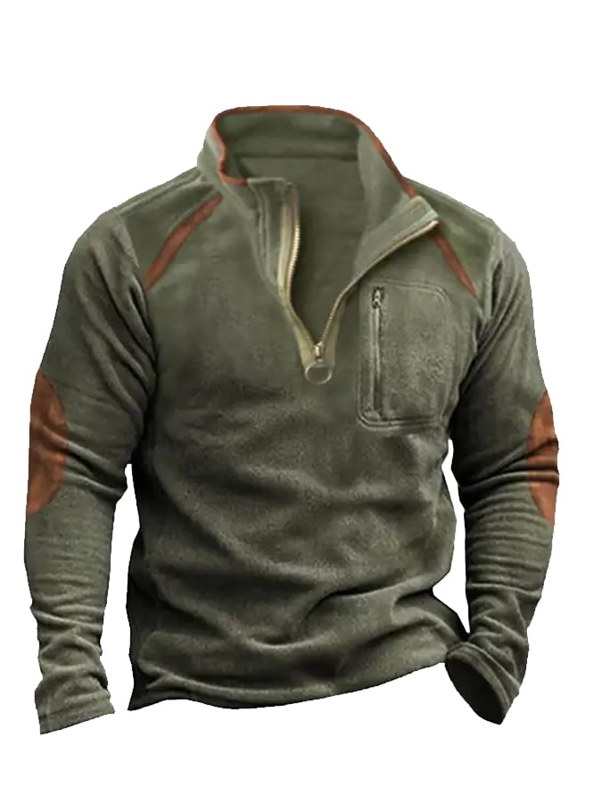 Men's Stand Collar Zipper Stitching Long Sleeve Casual Sweatshirt