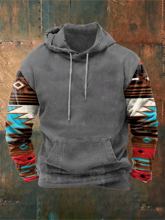 Men's Vintage Western Geometric Print Hoodie