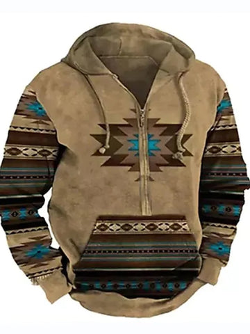 Men's Western Aztec Relaxed Pullover Full Zip Hoodie