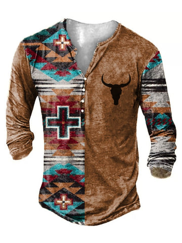 Men's Vintage Western Ethnic Casual Long Sleeve T-Shirt