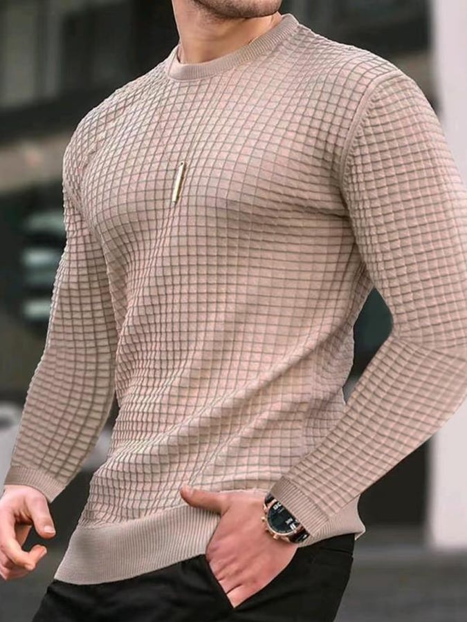 Men's Round Neck Long Sleeve Casual Knit Sweater