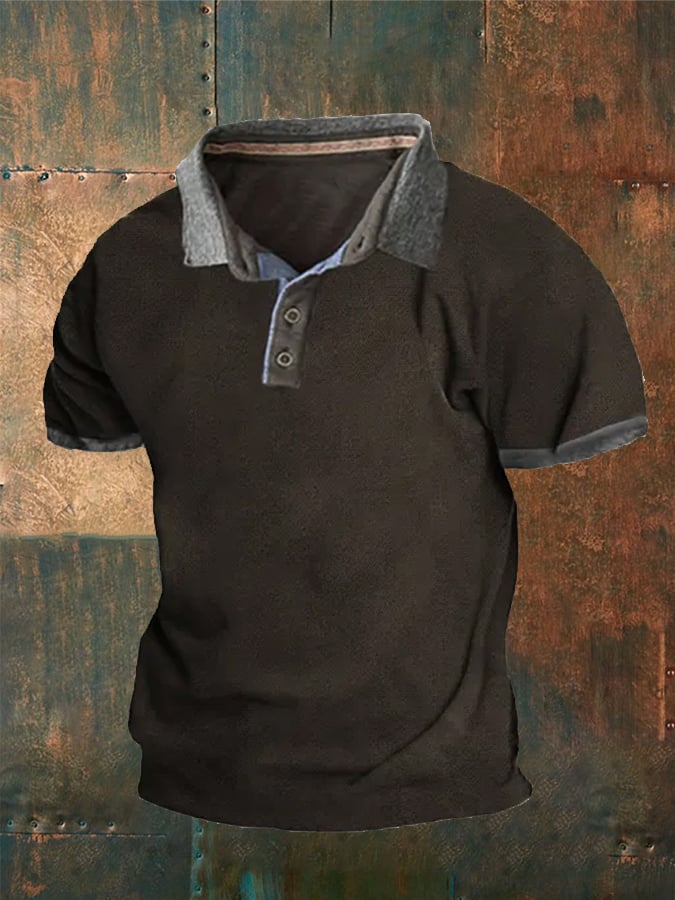 Men's Solid Color Button Lapel Casual POLO Shirt