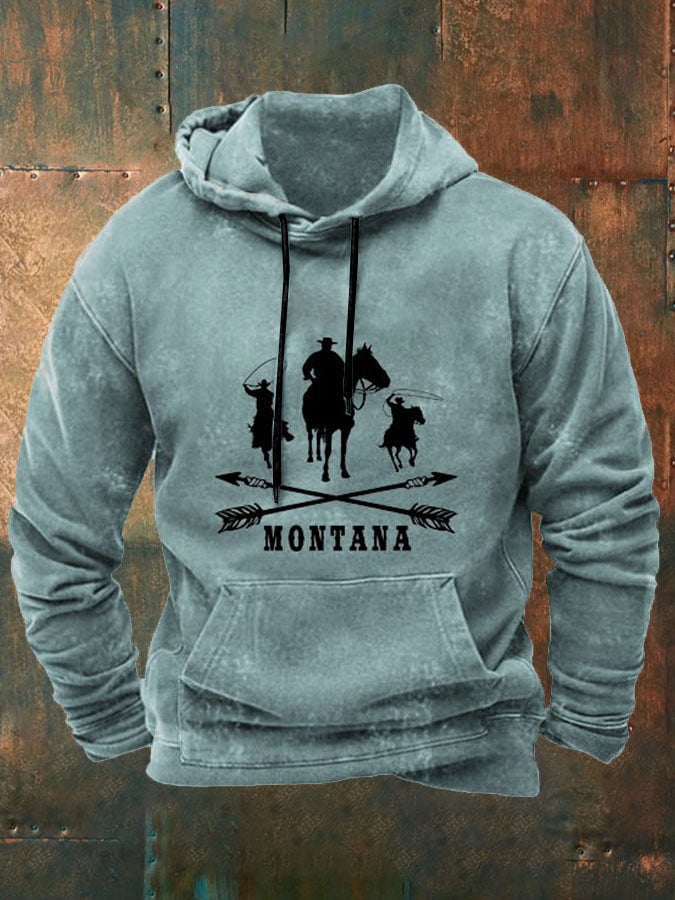 Men's Vintage Western Casual Print Long sleeve Hoodie
