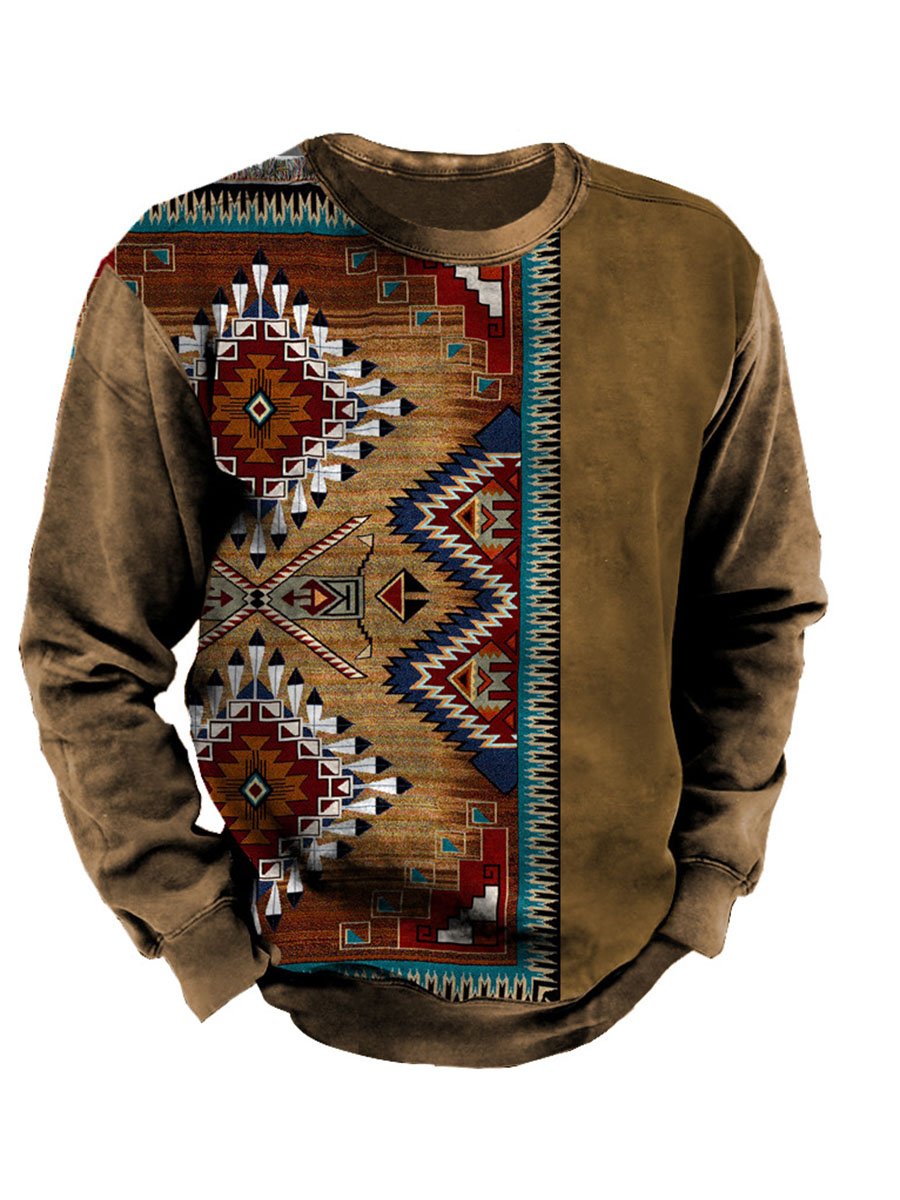 Men's Distressed Western Print Sweatshirt