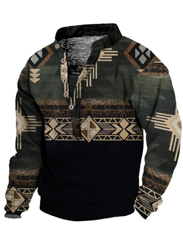 Men's Distressed Western Print Sweatshirt
