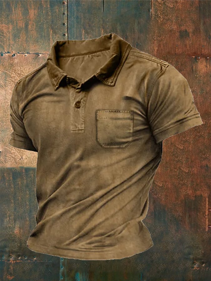 Men's Solid Color Pocket Lapel Casual POLO Shirt
